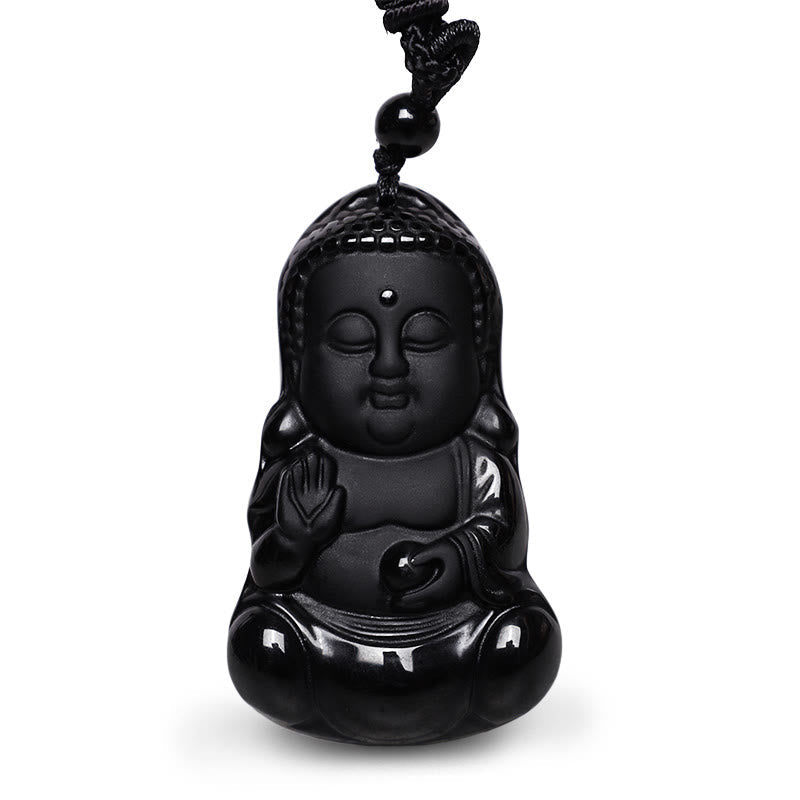 KarmaRipple's Authentic Black Obsidian Gemstone Buddha Strength Protection Amulet Fortunate Talisman Necklace Pendant p2