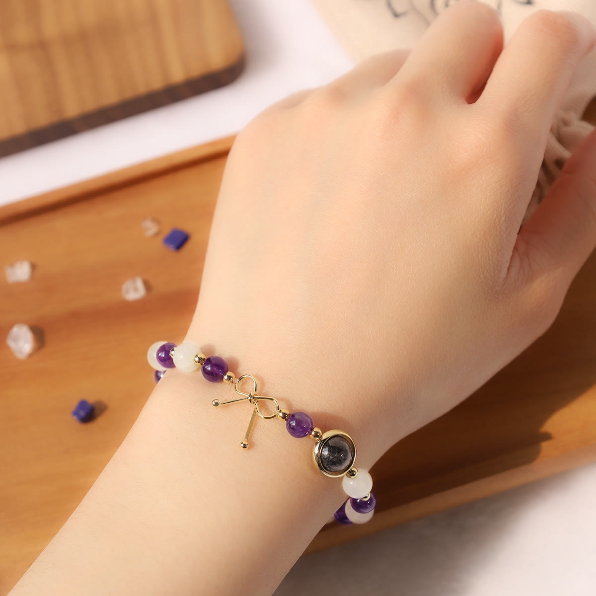 KarmaRipple's Amethyst Cat Eye Black Rutilated Quartz Spiritual Bead Bracelet p4