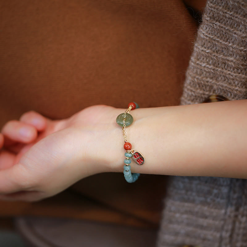 KarmaRipple's Authentic Hetian Jade Red Agate Peace Buckle Fortunate Fortune Bracelet p6