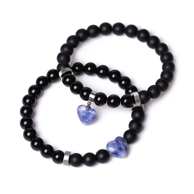 KarmaRipple's 2Pcs Black Onyx Gemstone Stone Love Heart Protection Support Pair Bracelet p8