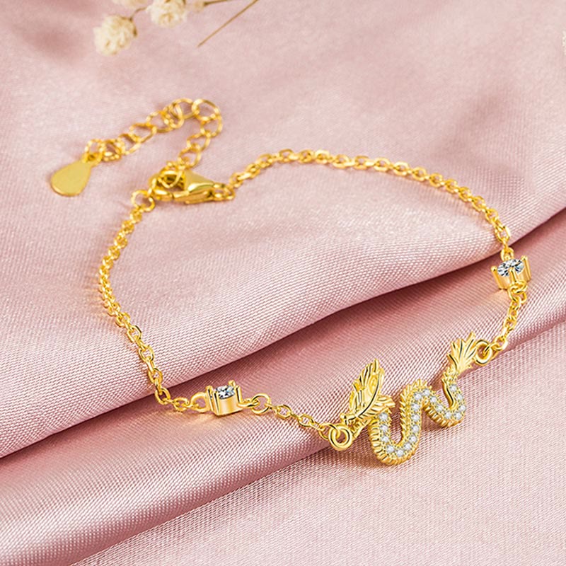 KarmaRipple's 925 Sterling Silver Year Of The Dragon Auspicious Golden Dragon Fortune Red Rope Chain Bracelet ( p12