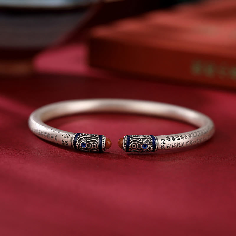 KarmaRipple's 999 Sterling Silver Heart Sutra Engraved Red Agate Protection Bracelet Bangle p5