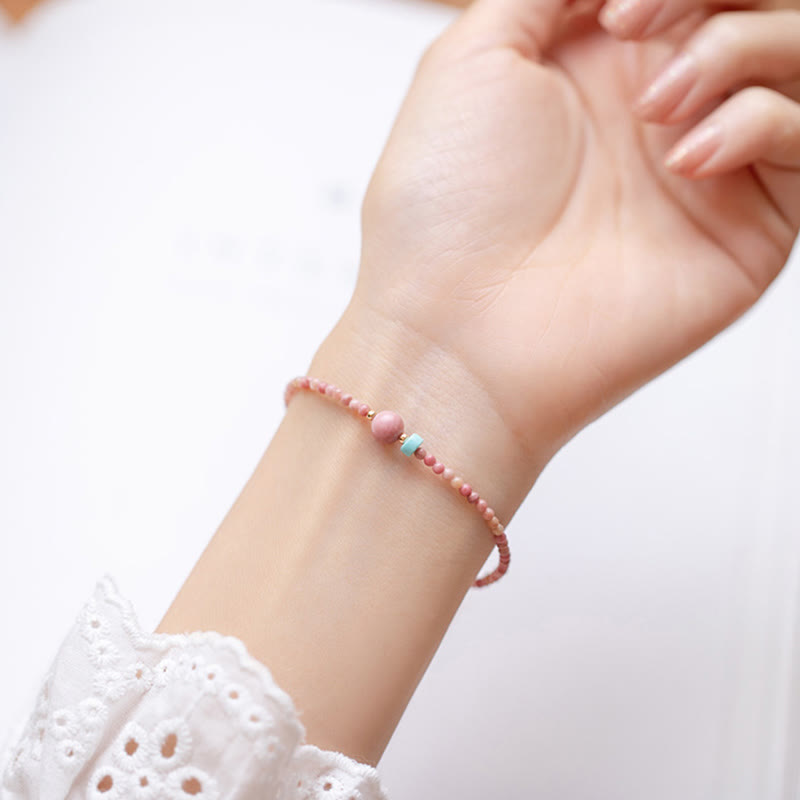 KarmaRipple's 14K Gold Plated Authentic Rhodonite Loving Energy Chain Bracelet p5