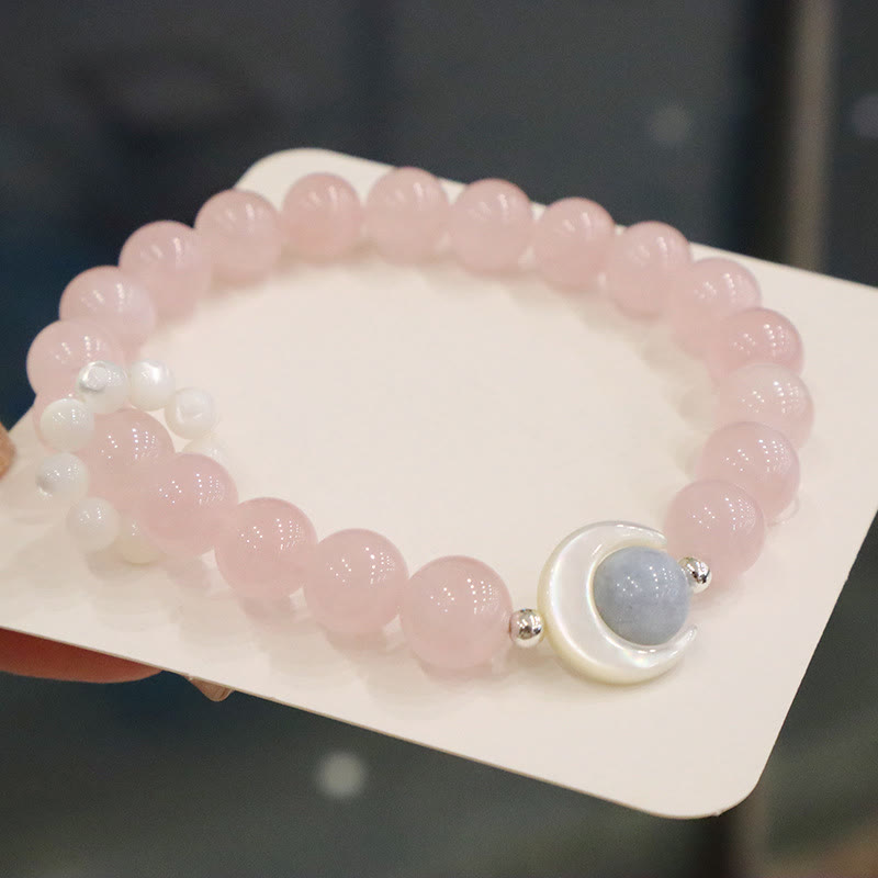 KarmaRipple's 925 Sterling Silver Authentic Amethyst Aquamarine Pink Gemstone Cat's Eye Balancing Crescent Moon Bracelet p14