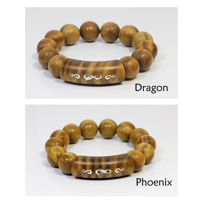 KarmaRipple's 999 Sterling Silver Green Sandalwood Om Mani Padme Hum Dragon Phoenix Dharmachakra Inlaid Peace Bracelet p10