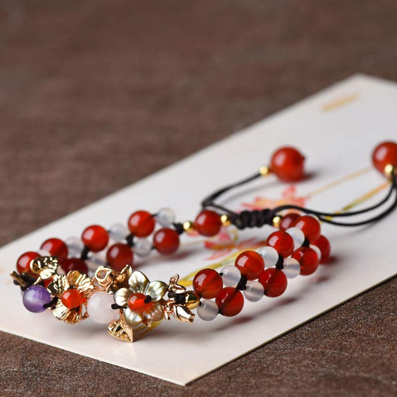 KarmaRipple's Green Aventurine Garnet Bead Flower Petal Fortune Bracelet p17