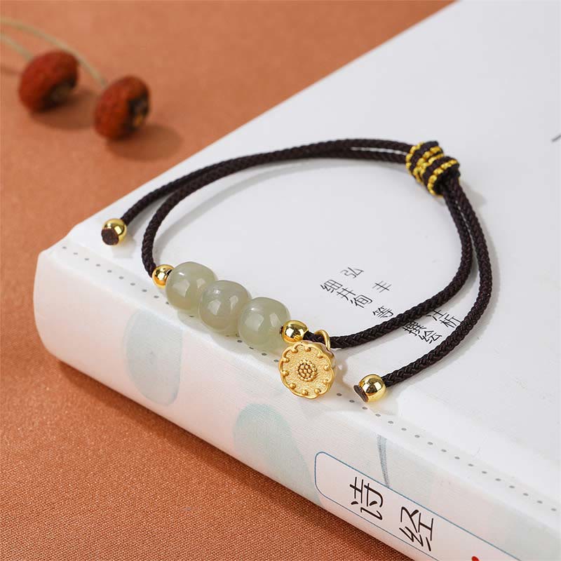 KarmaRipple's Handmade Hetian Jade Bead Lotus Pod Prosperity Fortune Woven Bracelet p2