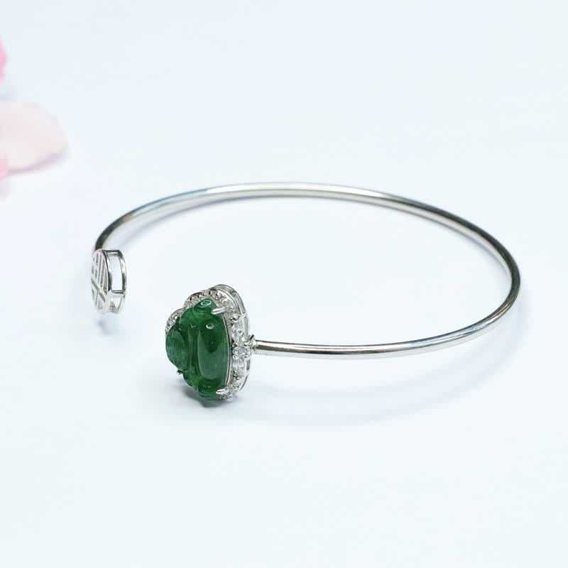 KarmaRipple's 925 Sterling Silver Laughing Buddha Jade Fortune Bracelet Bangle p7
