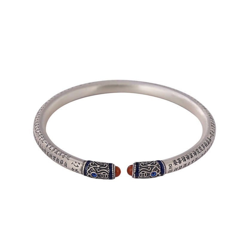 KarmaRipple's 999 Sterling Silver Heart Sutra Engraved Red Agate Protection Bracelet Bangle p7