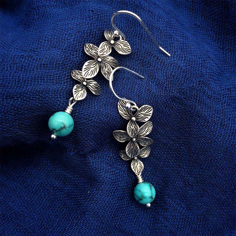 KarmaRipple's 925 Sterling Silver Turquoise Lazurite Flower Leaf Serenity Protection Hook Drop Dangle Earrings p9