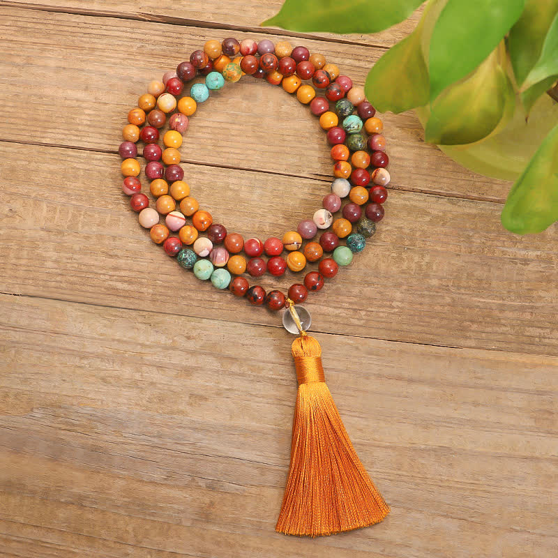 KarmaRipple's 108 Mala Beadwork Mookaite Emotional Growth Bracelet Tassel Pendant Necklace p7