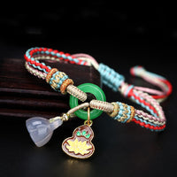 KarmaRipple's Colorful Rope Chalcedony Lotus Jade Peace Buckle Balance Gourd Talisman Bracelet
