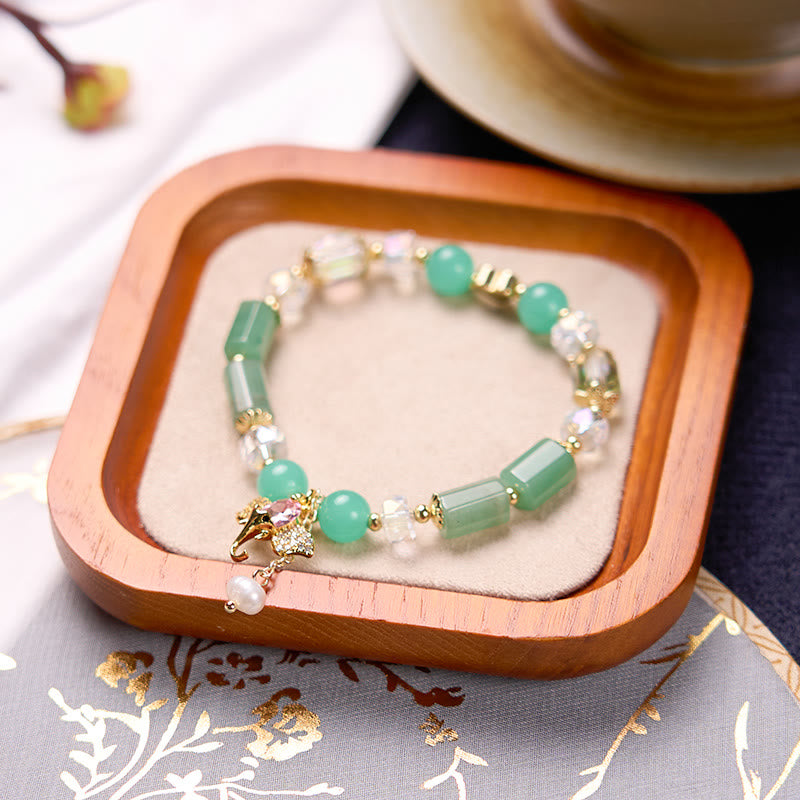 KarmaRipple's Amethyst Green Aventurine Strawberry Quartz Positive Elephant Talisman Bracelet p22