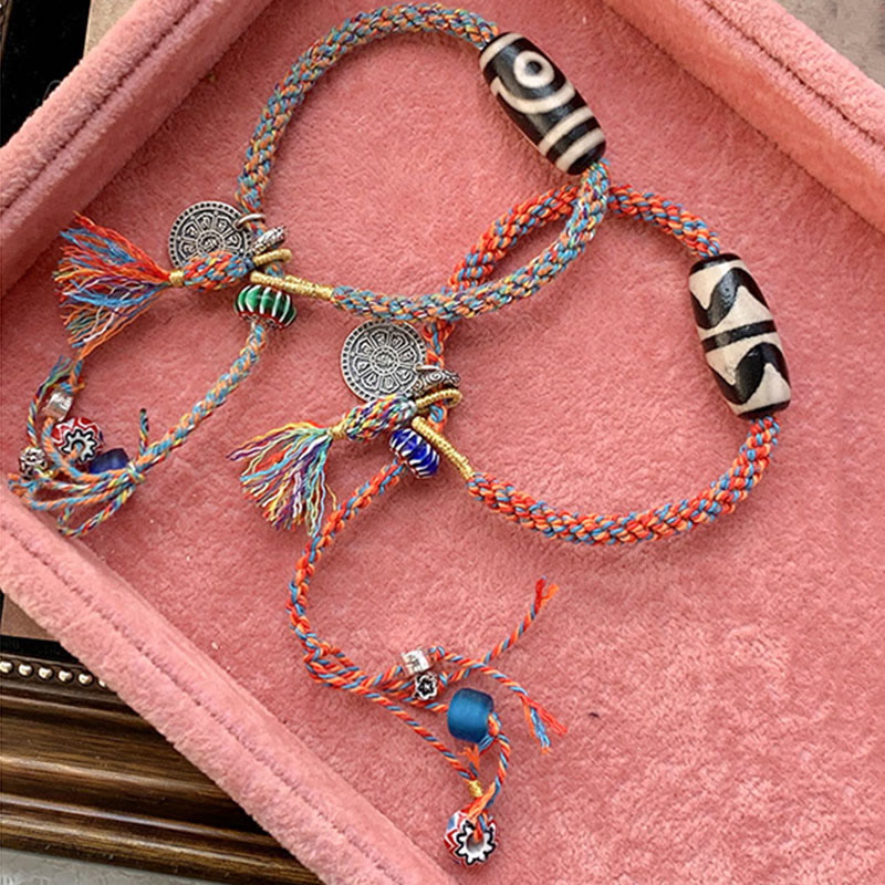 KarmaRipple's Tibetan 925 Sterling Silver Om Mani Padme Hum Handmade Dzi Bead Protection Braid Bracelet p4