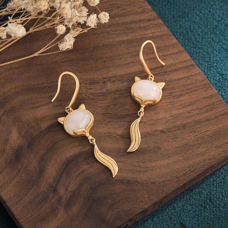 KarmaRipple's FengShui Ivory Jade Fox Fortune Earrings p4