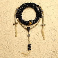 KarmaRipple's Tibetan 108 Mala Beadwork Black Onyx Three-eyed Dzi Beadwork Protection Bracelet