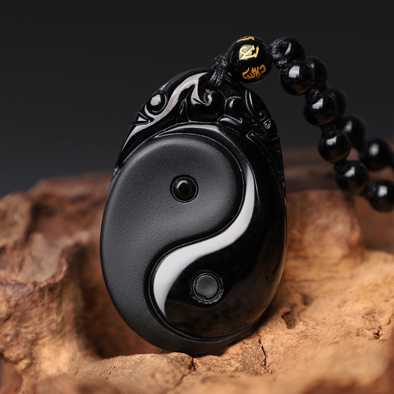 KarmaRipple's Authentic Black Obsidian Yin Yang Fulfilment Strength Pendant Necklace p3