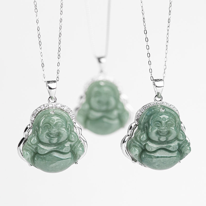 KarmaRipple's 925 Sterling Silver Laughing Buddha Jade Abundance Pendant Chain Necklace p11