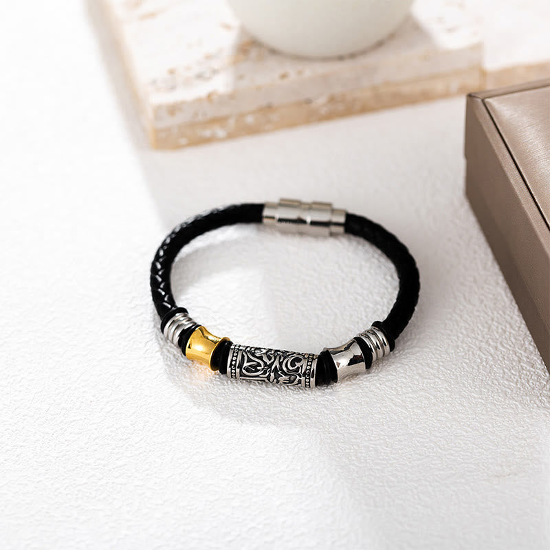 KarmaRipple's Tang Dynasty Flower Design Fortune Stainless Steel Buckle Leather Bracelet p3