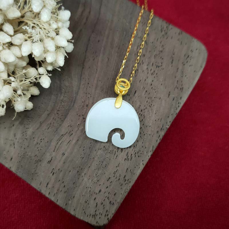 KarmaRipple's Ivory Jade Elephant Fortune Fortune Pendant Necklace p6