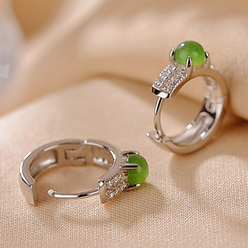 KarmaRipple's 925 Sterling Silver Round Cyan Jade Success Stud Earrings p4