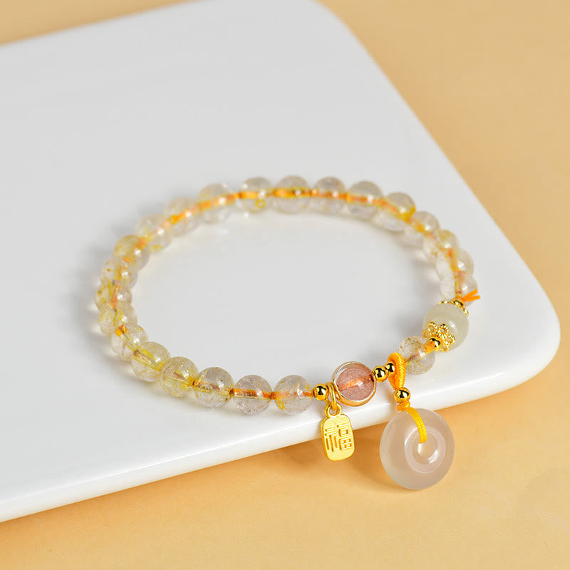 KarmaRipple's Authentic Golden Rutilated Quartz Fu Character Peace Buckle Talisman Wealth Bracelet p2