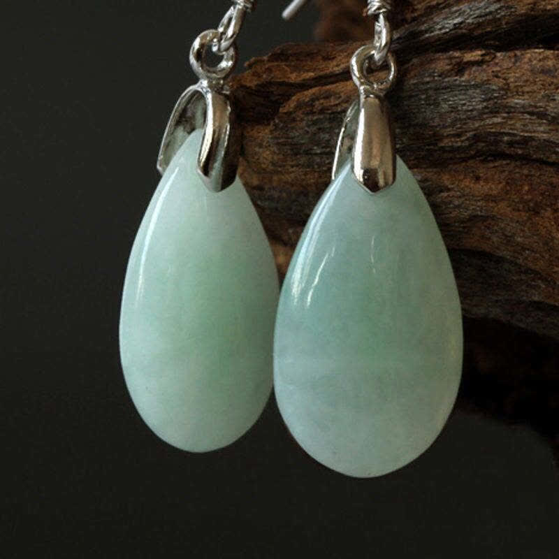 KarmaRipple's 925 Sterling Silver Jade Water Drop Fortune Dangle Earrings p5
