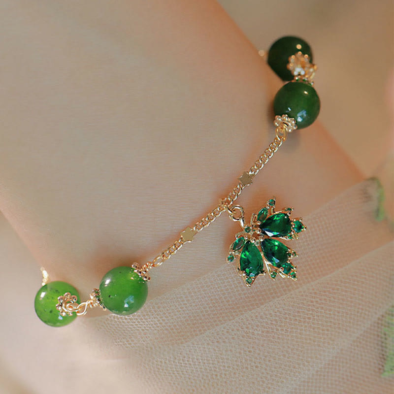 KarmaRipple's 14k Gold Plated Green Chalcedony Maple Leaf Courage Strength Bracelet p10