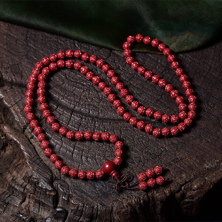 KarmaRipple's 108 Mala Beadwork Cinnabar Om Mani Padme Hum Pattern Engraved Blessing Bracelet p7