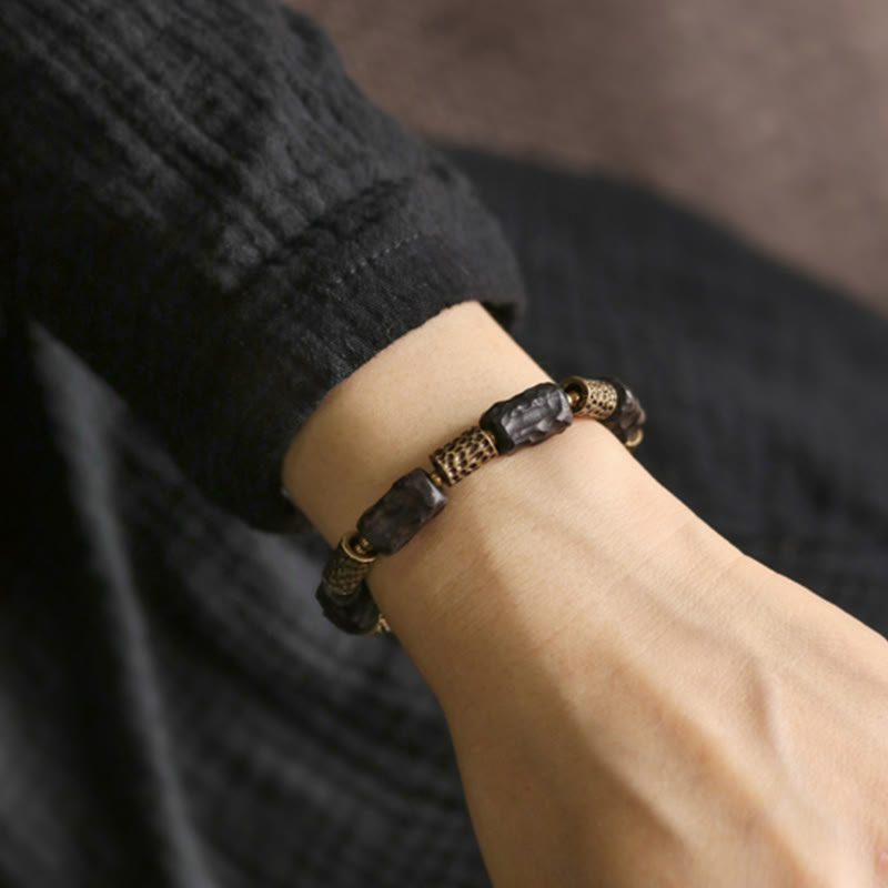 KarmaRipple's Tibetan Ebony Wood Bronze Calm Peace Bracelet p13