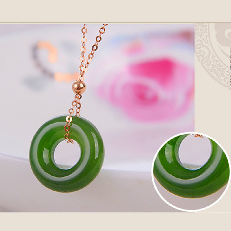 KarmaRipple's Round Cyan Jade Balancing 14K Gold Pendant Necklace p10