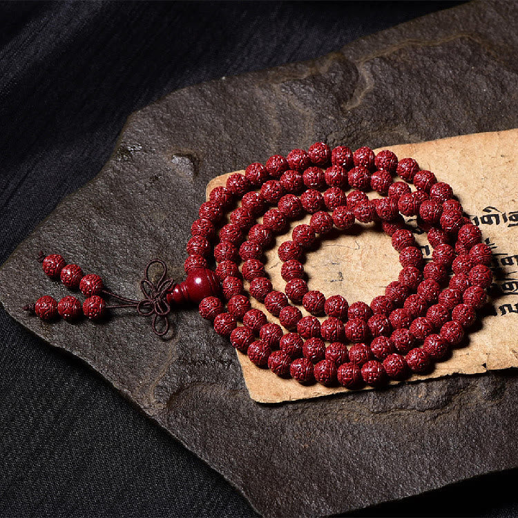 KarmaRipple's 108 Mala Beadwork Cinnabar Om Mani Padme Hum Pattern Engraved Blessing Bracelet p10