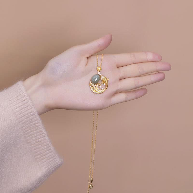 KarmaRipple's Cyan Jade Koi Fish Balancing Calm Pendant Necklace p4