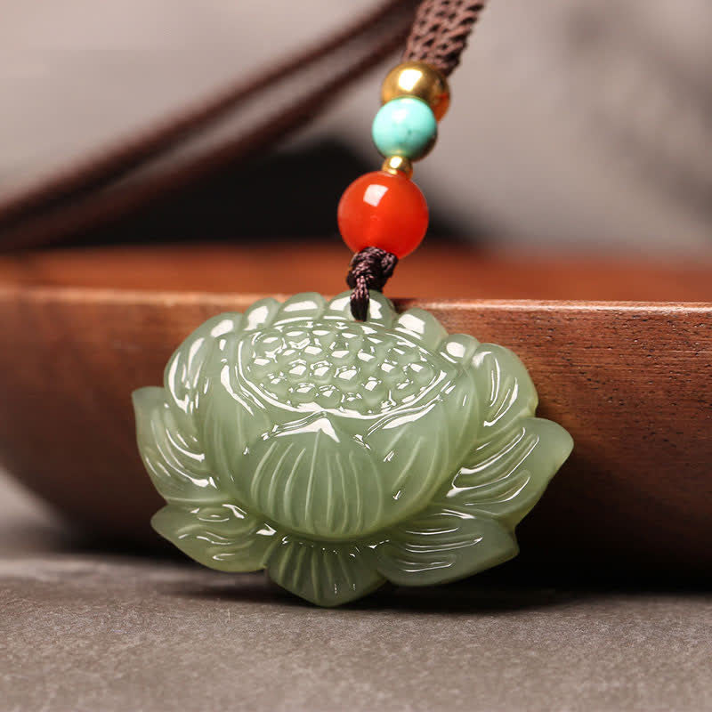 KarmaRipple's Hetian Cyan Jade Lotus Flower Success Pendant Necklace p2