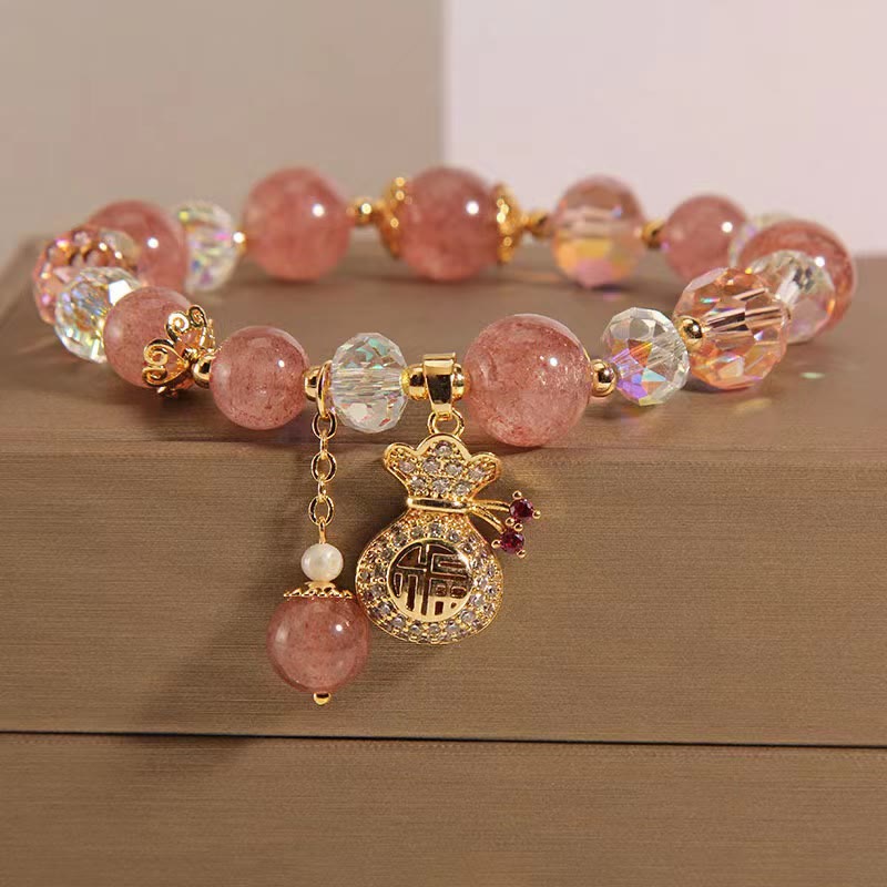 KarmaRipple's Authentic Strawberry Quartz Gemstone Money Bag Talisman Positive Bracelet p12