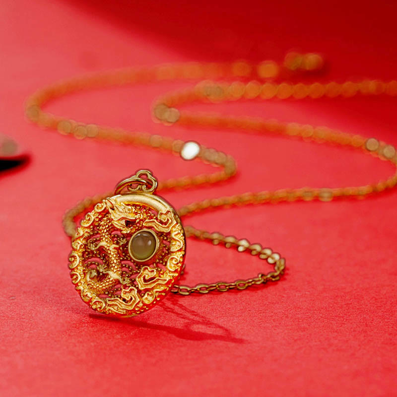 KarmaRipple's 925 Sterling Silver Year Of The Dragon Auspicious Clouds Hetian Jade Inlaid Fortune Pendant Necklace p3