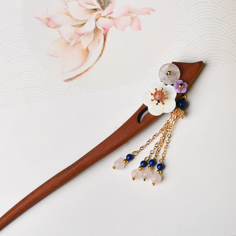 KarmaRipple's Red Sandalwood Pink Gemstone Talisman Balancing Hairpin Decorations p4