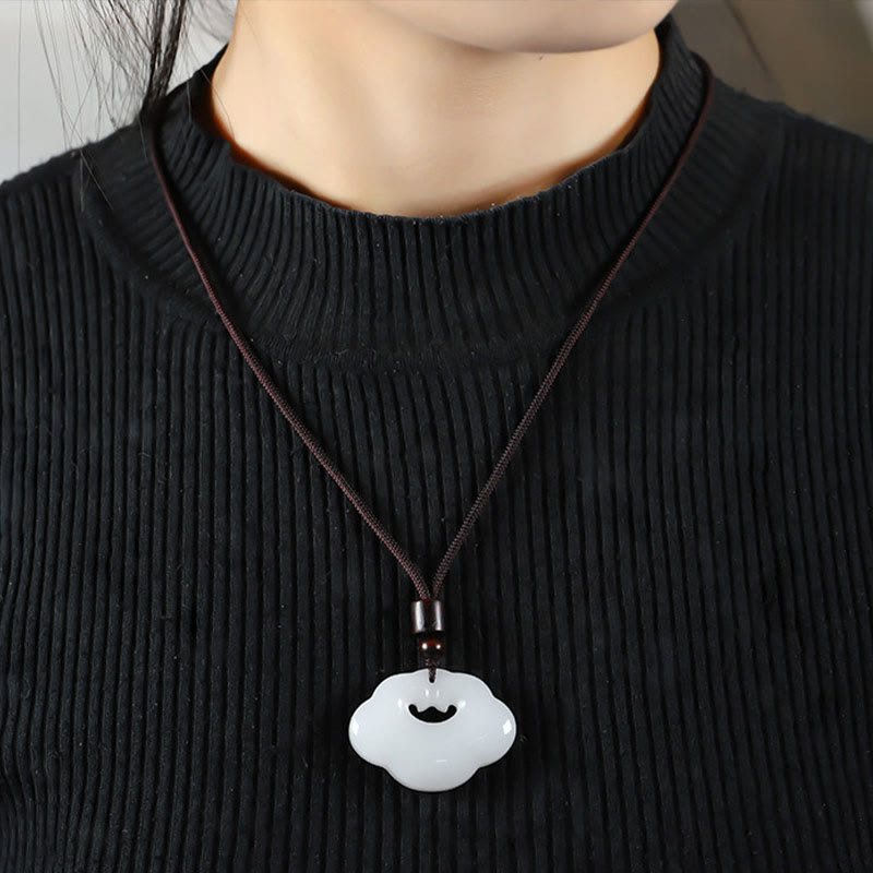 KarmaRipple's Tianshan Jade Golden Silk Jade Chinese Lock Talisman Abundance Pendant Necklace p16