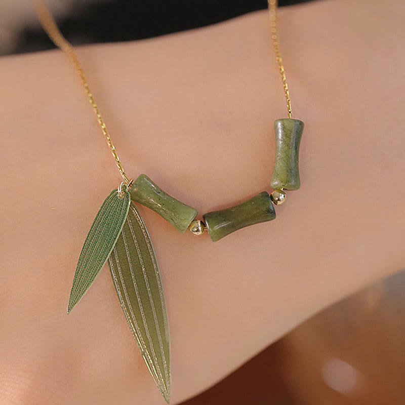 KarmaRipple's Bamboo Leaf Jade Design Wealth Pendant Necklace p4
