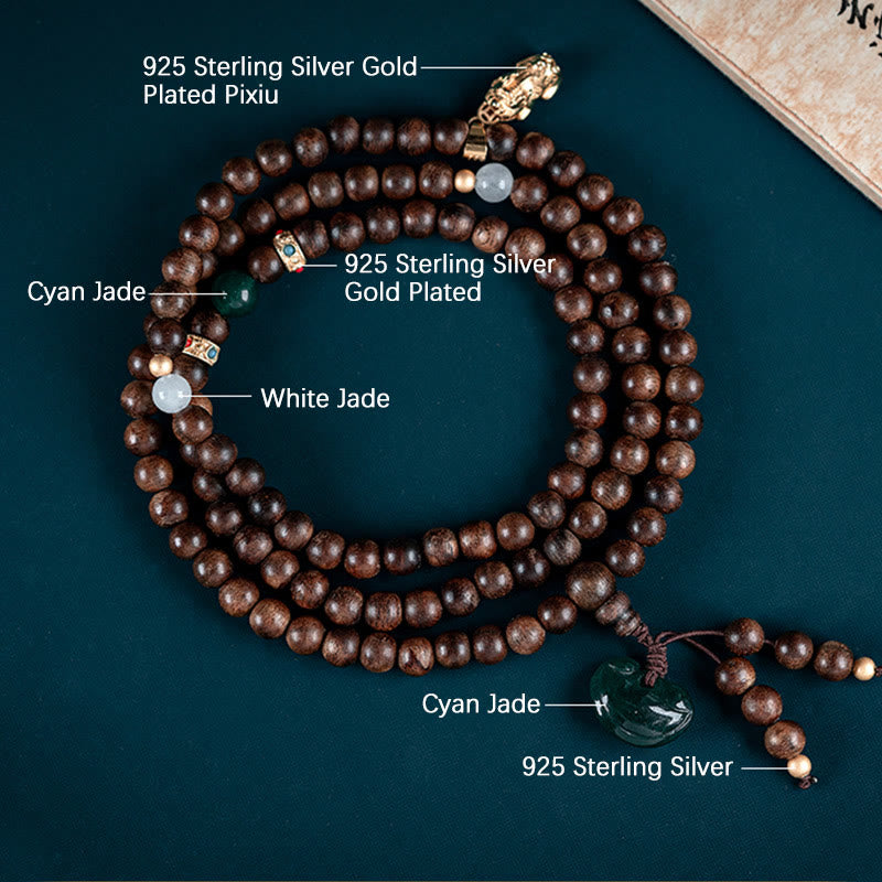 KarmaRipple's 108 Mala Beadwork Kalimantan Agarwood Laughing Buddha Peace Buckle Red Agate Jade Strength Bracelet p12