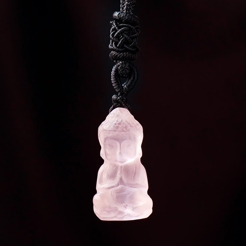 KarmaRipple's Various Gemstone Amethyst Pink Gemstone Ivory Gemstone Citrine Buddha Carved Spiritual Balancing Pendant Necklace Decoration ( p25