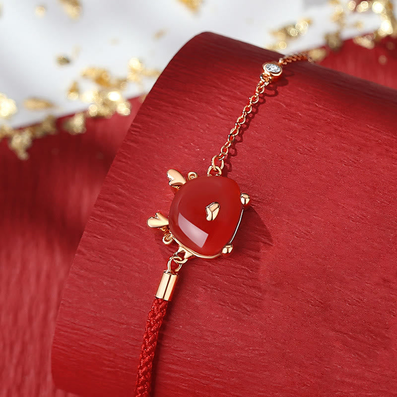 KarmaRipple's 925 Sterling Silver Year of the Dragon Authentic Hetian Jade Red Agate Cute Dragon Protection Success Bracelet Pendant Necklace Earrings ( p19