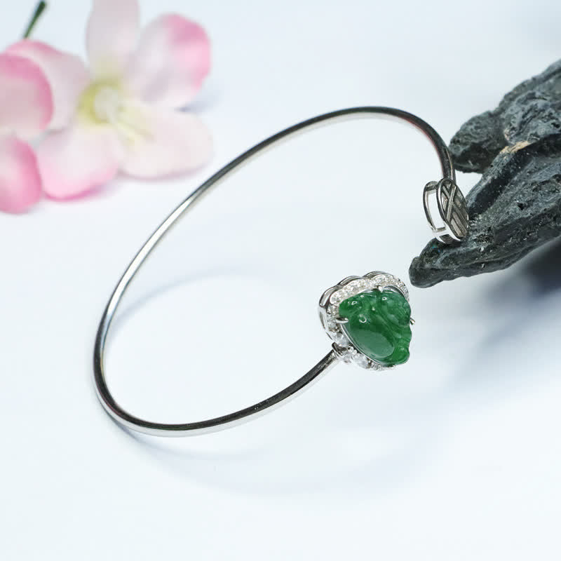 KarmaRipple's 925 Sterling Silver Laughing Buddha Jade Fortune Bracelet Bangle p1