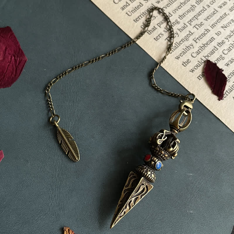 KarmaRipple's Pentagram Eye of God Feather Hamsa Bronze Balancing Pendant Necklace Pendulum p3