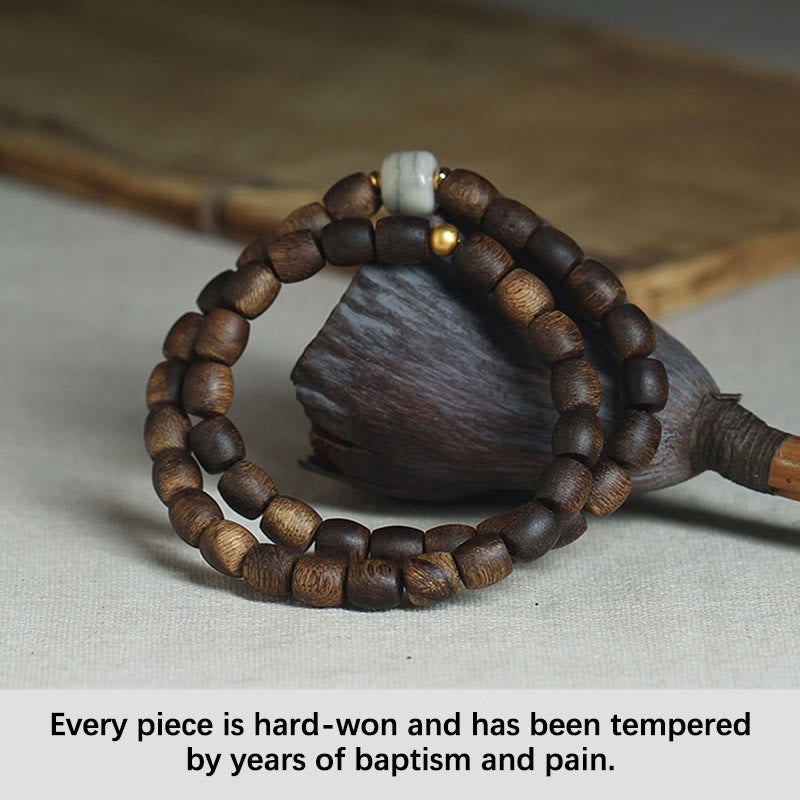 KarmaRipple's 999 Gold Rare Tarakan Agarwood Tibetan Old Spirit Bone Balance Strength Double Wrap Bracelet p15