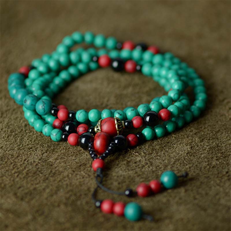 KarmaRipple's Turquoise Black Onyx Red Turquoise Bead Protection Bracelet p17