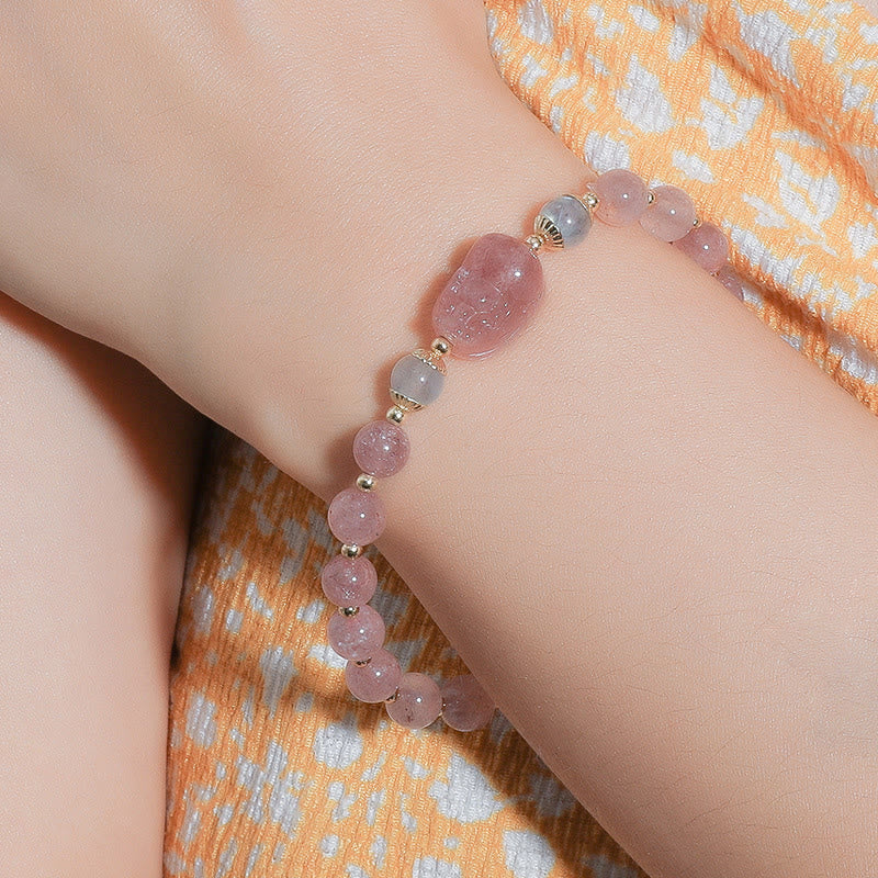 KarmaRipple's Moonstone Strawberry Quartz Tourmaline PiXiu Balancing Bracelet p7