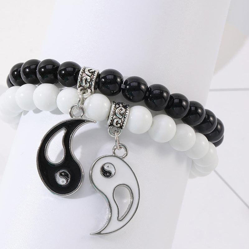 KarmaRipple's 2Pcs Black Onyx Ivory Turquoise Bead Yin Yang Protection Pair Bracelet p14