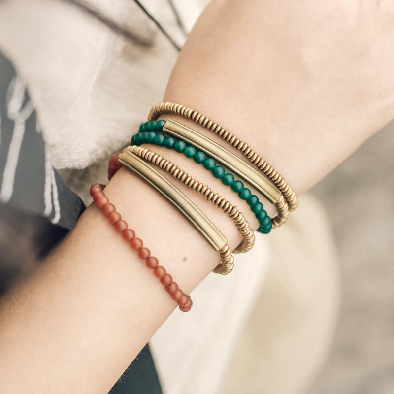 KarmaRipple's Tibetan Various Agate Stone Bronze Protection Triple Wrap Bracelet p6