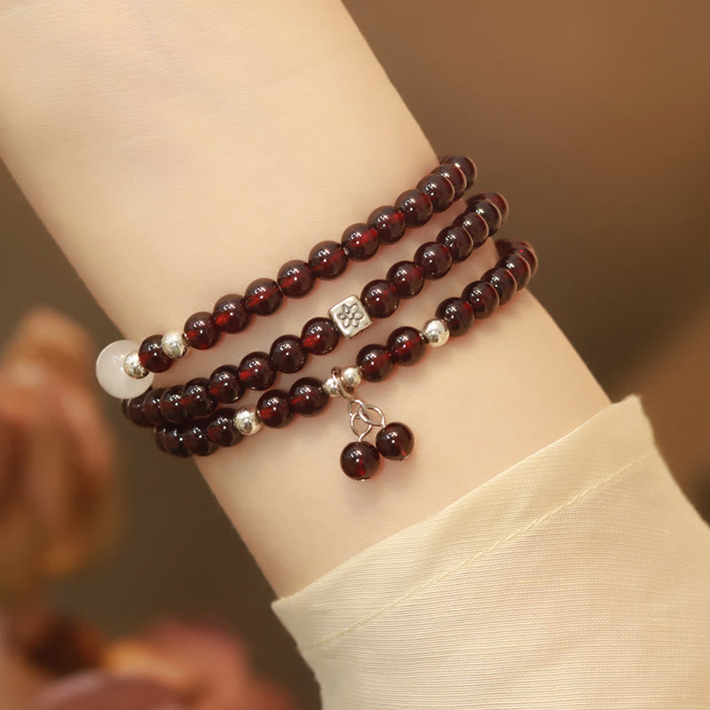 KarmaRipple's 925 Sterling Silver Authentic Garnet Cat Eye Protection Triple Wrap Bracelet p1